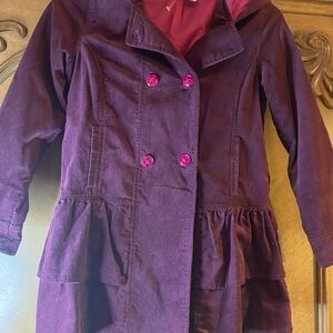 Purple Double-Breasted Coat with Pink Buttons
